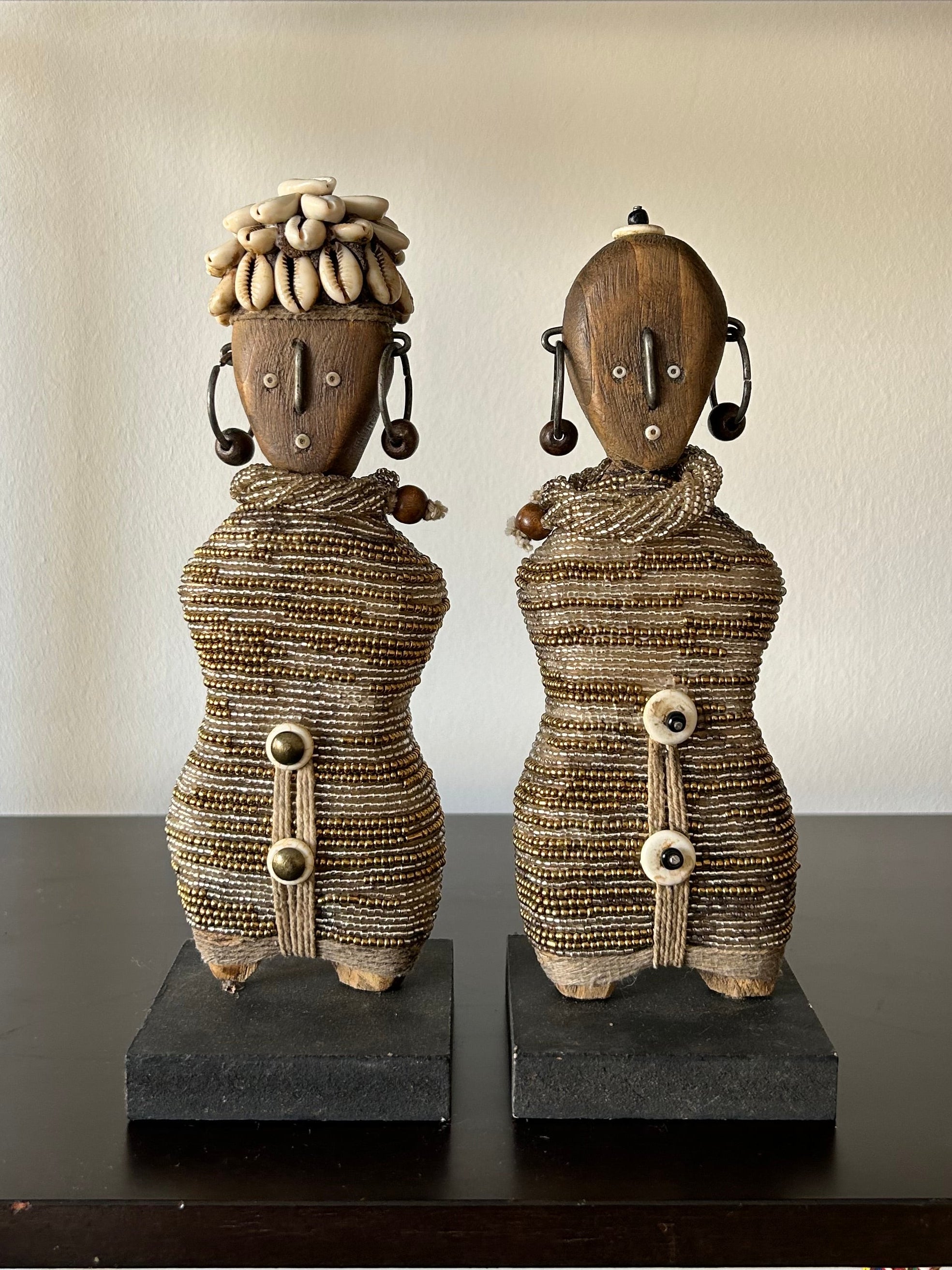 Set Of Two Nanji Bead & Cowrie Shell Dolls